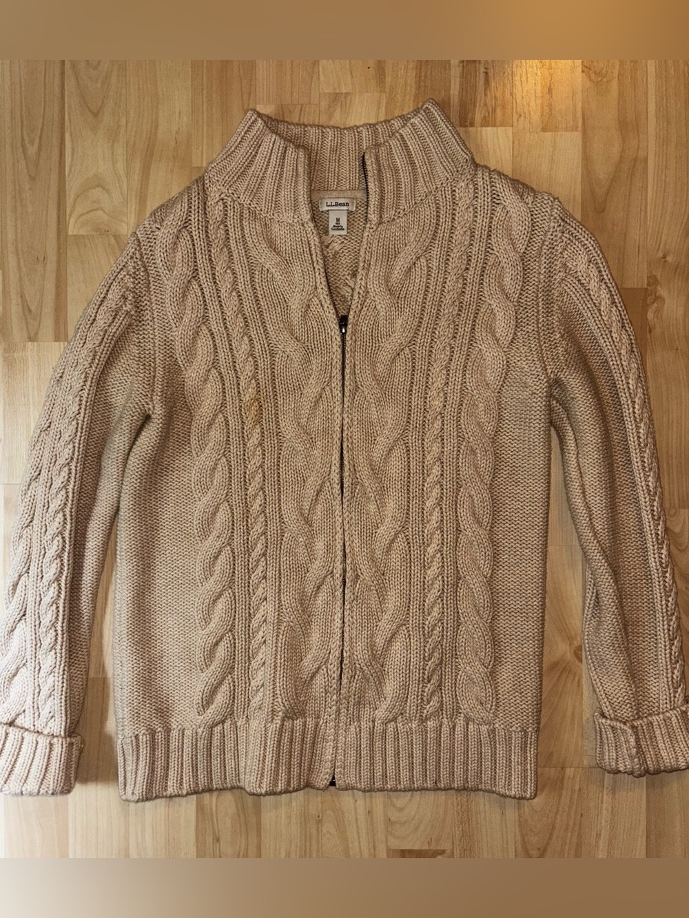 L.L. Bean Women’s Cable-Knit Full-Zip Sweater - Beige
